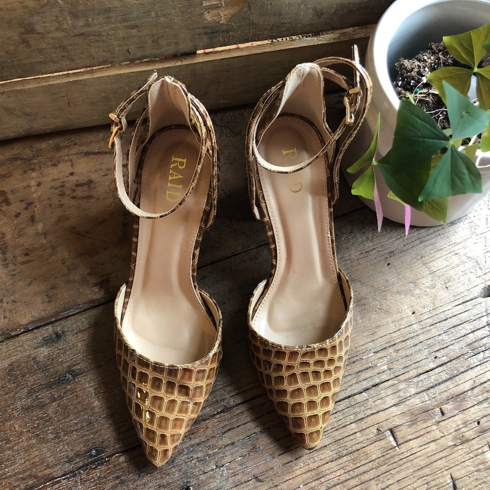 Asos Raid Faux Embossed Croc Block Heels 9